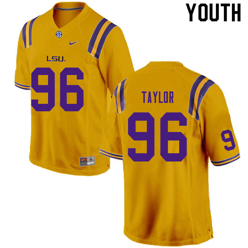 Youth #96 Eric Taylor LSU Tigers College Football Jerseys Sale-Gold